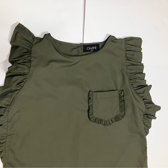 Military green ruffle top by Chepe Italy Size L - Picture 5 of 12